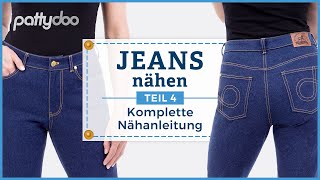 Jeans Anleitung Teil 4 Jeanshose mit ReißverschlussSchlitz Taschen amp Hosenbund komplett nähen [upl. by Enytnoel]