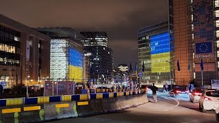 Brussels turns blue and yellow as Ukraine war reaches 1000 days [upl. by Ydissac]