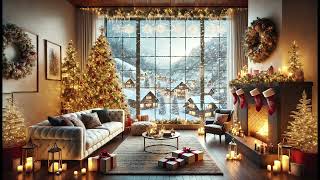 Luxury Christmas Apartment 2025 🎄 Piano Jazz Cozy Fireplace amp Snowy Village Views for Relaxation [upl. by Sammer]