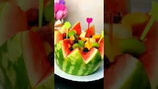 Fruits salad with watermelon bowl watermelon basket carving shorts [upl. by Natsirc523]