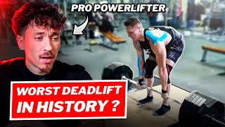 Pro Powerlifter Reacts to the WORST Deadlifts in HISTORY how to fix them [upl. by Anaela]