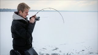 First Ice Fishing GIANT Michigan Pike [upl. by Lehcear]