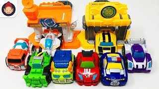 Transformers Rescue Bots Flip Racers Minis Bumblebee Quick Launch Garage Racing Team Unboxing Video [upl. by Jenifer]