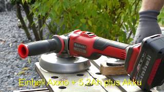 Einhell Akku Winkelschleifer 18V Axxio BL  Test  Vergleich vs Makita DGA504 [upl. by Ecirbaf178]