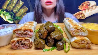 CHICKEN SHAWARMA  VINE LEAVES  DOLMA  SARMA  MUKBANG ASMR  EATING SOUNDS [upl. by Iaoh371]