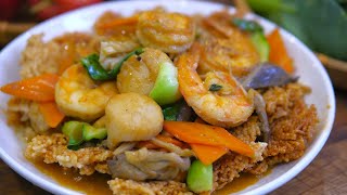 Chinese Sizzling Rice Soup Recipe 海鲜锅巴 [upl. by Vanda]