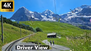 Cab Ride  Lauterbrunnen to Kleine Scheidegg Switzerland  Driver view  Train Journey 4K UHD [upl. by Vittoria]