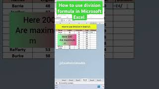 How to apply division formula in Excel Exceltutorialsaddabasicexcel trending ytshorts virval [upl. by Kosak]