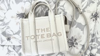 UNBOXINGWHAT FITS  Marc Jacobs Leather Micro Tote Bag  Spring Collection [upl. by Carlota1]