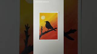 Easy Watercolor Painting Sunset Bird 🌄🐦‍⬛shortsytshortsshortsfeedshortfeedstrendingtutorial [upl. by Marji]