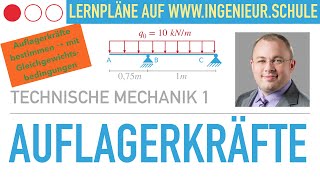 Auflagerkräfte bzw Auflagerreaktionen berechnen – Technische Mechanik 1 [upl. by Inverson946]