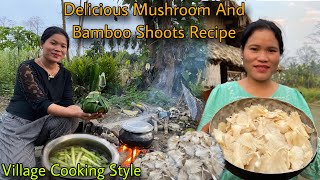 Wild Vegetables Delicious Mushroom And Bamboo Shoots Recipe Village Cooking Style  Village Life [upl. by Adnohsed]