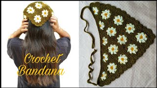 Crochet Bandana  Flower Granny Square  Crochet Flower [upl. by Noived582]