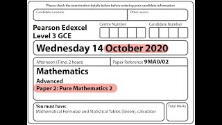 Edexcel A Level Maths  October 2020  Pure Paper 2 [upl. by Seadon857]