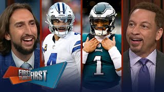 Dak throws INTs at Cowboys camp Hurts doesn’t care about QB ranking  NFL  FIRST THINGS FIRST [upl. by Cristobal]