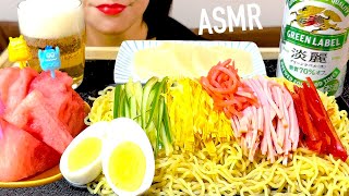 【ASMR】Japanese Cold Ramen Watermelon Pickled Radish and Beer [upl. by Arhsub]