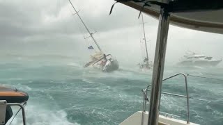 Spain storm surge destroys ships in Formentera Extreme weather causes chaos across multiple cities [upl. by Gnaht613]