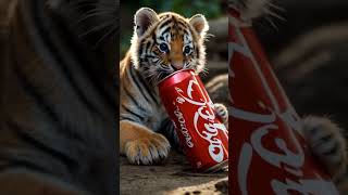 Adorable Baby Tiger Playfully Bites a CocaCola Can 🐯💕 babytiger tiger wildlife cute [upl. by Aidyn]