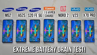 Xiaomi 11i vs Vivo V23 vs Samsung A52s vs M52 vs S20 FE 5G vs Vivo X70 Pro Extreme Battery Test🔥 [upl. by Iggep]