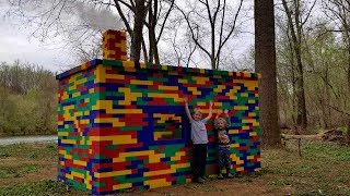 Lego Fishing Cabin  Building amp Camping in Lego Fort Survival Shelter Challenge [upl. by Vanzant]