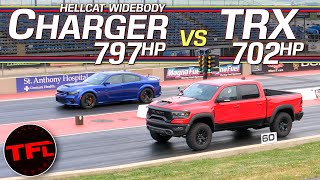 Super Truck vs Super Car Which Of These Hellcat Monsters Rules The Drag Strip [upl. by Roselba]