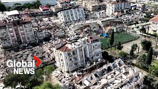 Drone video shows scale of devastation in Turkey Syria following deadly earthquake [upl. by Conway393]