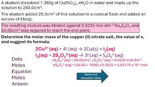 Determination of water of crystallisation using a thiosulfate iodine redox titration [upl. by Franci430]