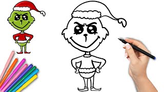 How to draw Grinch  Easy Grinch drawing for kids Salmondraws [upl. by Muffin]