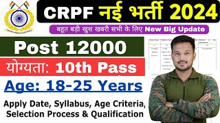 CRPF Tradesman New Vacancy 2024 Il CRPF Kitchen Staff Vacancy 2024 Il Post12158 ll Notice जारी [upl. by Franci]