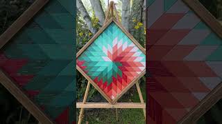 Spiral Star Wooden Barn Quilt in Coral and Turquoise Colors Rustic Beach House Decor Swirling Star [upl. by Marilla]