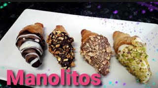 Manolitos cuernitos de hojaldre almibarados con distintos toppings [upl. by Jarib]