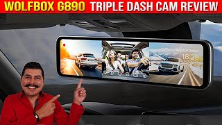 Wolfbox G890 Triple Mirror Dash Cam Review 4K 2K GPS Park Mode Night Vision Park Assist 11quot [upl. by Sievert]