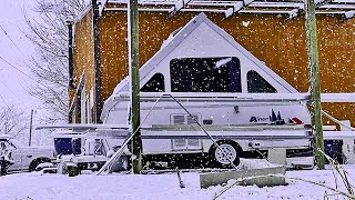 WINTER CAMPING Snowing ALL DAY in the Aliner Pop Up Camper Trailer [upl. by Anita506]