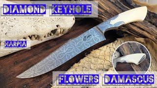 Harpia Knife Making Diamond Keyhole Flowers Damascus [upl. by Tigram]