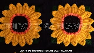 Cuadrado a crochet girasol de 16 pétalos para colchas cubrecamas y cojines VIDEO 2 [upl. by Kuehnel]