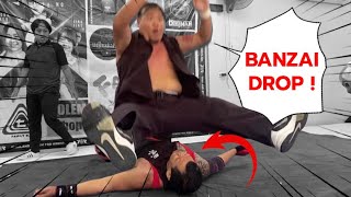 Banzai Drop and Swinging Side Slam – อกเกือบหัก Top Dojo มวยปล้ำไทย [upl. by Aneral367]