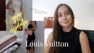 LV Croisette Chain Wallet amp Félicie Pochette I 1 year update [upl. by Akiemat]