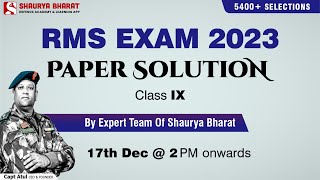 Paper Solution  RMS CET 2023 Class 9th  By Experienced faculty of Shaurya Bharat [upl. by Weidman]