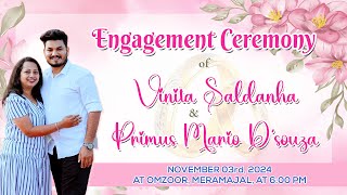 ENGAGEMENT CEREMONY OF VINITA SALDANHA AND PRIMUS MARIO DSOUZA [upl. by Mackintosh]