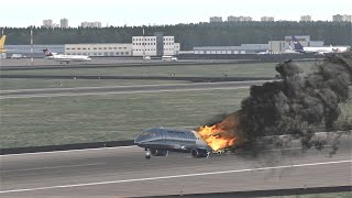 Russian Plane Aeroflot Sukhoi 100 On Fire During An Emergency Landing Sheremetyevo Airport XP11 [upl. by Dyana214]