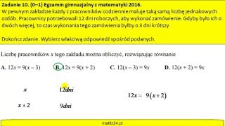 Zadanie 10 Egzamin Gimnazjalny 2016 Wartości odwrotnie proporcjonalne [upl. by Resarf]