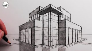 How to Draw a Modern House using TwoPoint Perspective [upl. by Nerradal882]