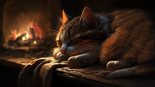 Fall asleep to the Purring of a Cat amp Fireplace 🔥 Relax in Cozy Winter Hut Fireplace sound [upl. by Nitsej794]