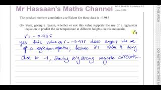 668301 Edexcel GCE S1 June 2018 Q6 Linear Regression amp Correlation [upl. by Eicirtap660]