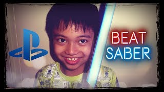 Beat Saber  9 year old tries Beat Saber PSVR [upl. by Brocklin]