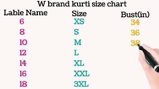 W brand kurti size chart for girls  W brand kurti  how to select size  online shopping [upl. by Kyd]