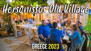 Hersonissos Crete old village nightlife walking tour 4k Kreta Greece 2023 [upl. by Yecniuq]