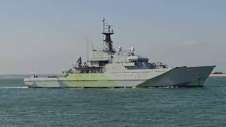 HMS Tyne sailing into Portsmouth after escorting Russian warships though UK waters [upl. by Leahcimnaj]