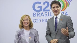 Italys Meloni and Canadas Trudeau meet in Rio  AFP [upl. by Siderf]