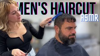 Men’s ASMR Haircut  Lady Barber Ashlee [upl. by Balthazar611]